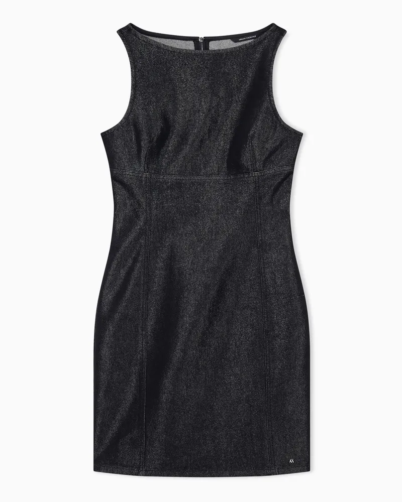 Armani Exchange Schmal geschnittenes Denimkleid mit Reißverschluss hinten Schwarz