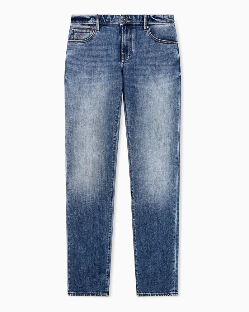 Armani Exchange Schmale 5-Pocket-Jeans aus Comfort Denim im Used-Look Blau
