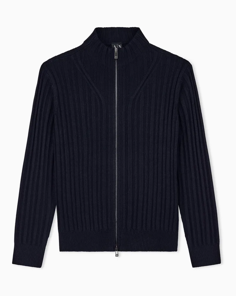 Armani Exchange Cardigan aus Rippstrick mit Stehkragen und Reißverschluss Marineblau