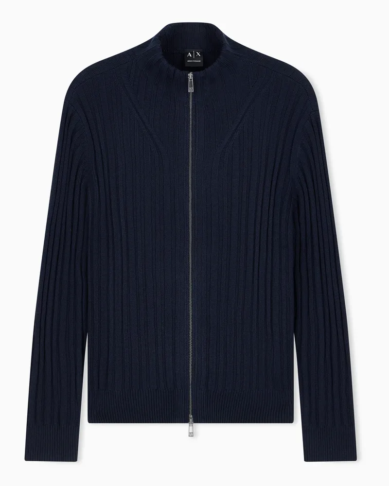 Armani Exchange Cardigan aus Rippstrick mit Stehkragen und Reißverschluss Marineblau
