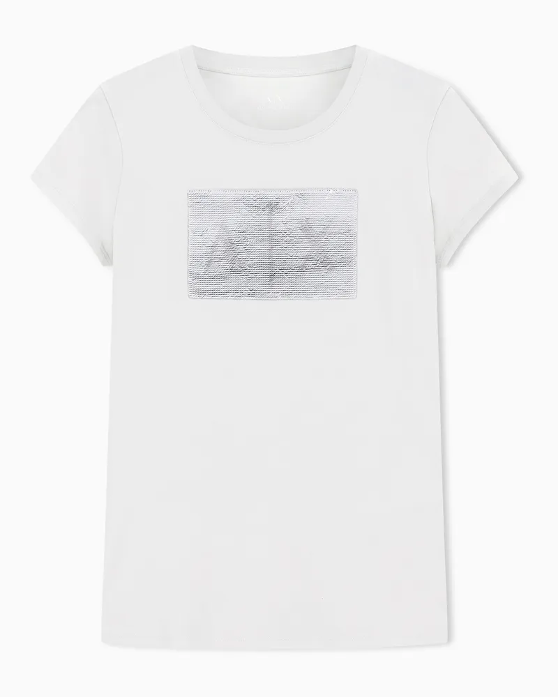 Armani Exchange Schmal geschnittenes T-Shirt mit Strass-Logo Beige
