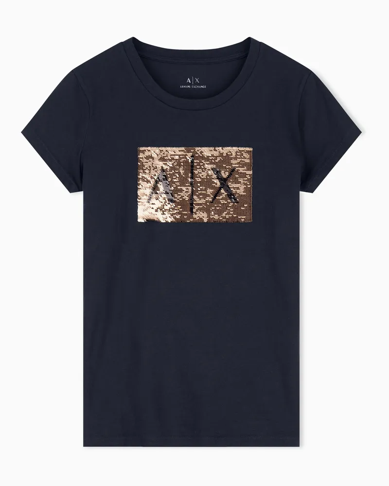 Armani Exchange Schmal geschnittenes T-Shirt aus Baumwolljersey Schwarz