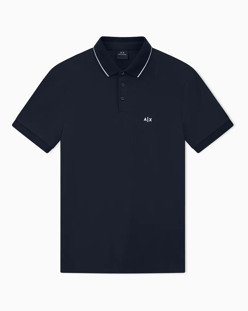 Armani Exchange Slim Fit Poloshirt mit Logo und Paspelierung Marineblau