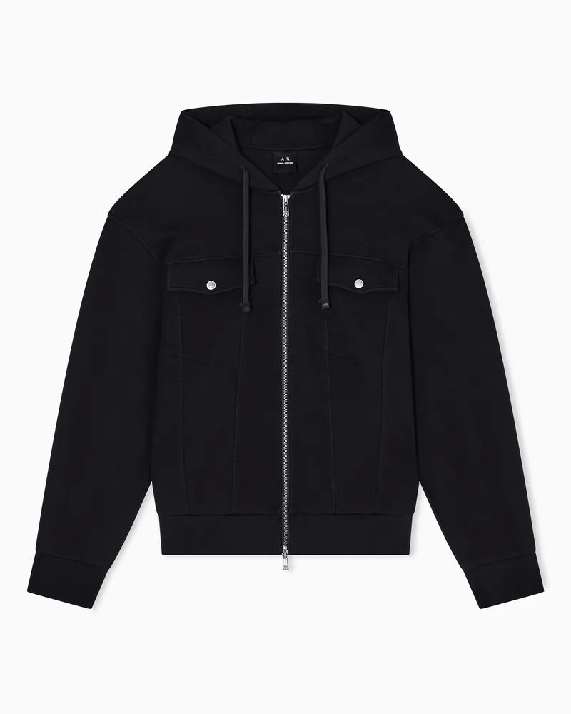 Armani Exchange Piquet-Kapuzenpullover mit Reißverschluss Schwarz