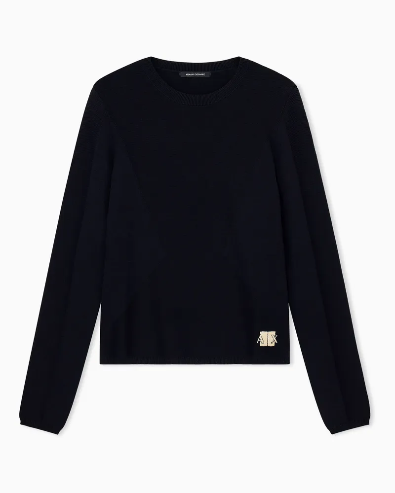 Armani Exchange Strickpullover mit Rundhalsausschnitt und Logo am Saum Schwarz