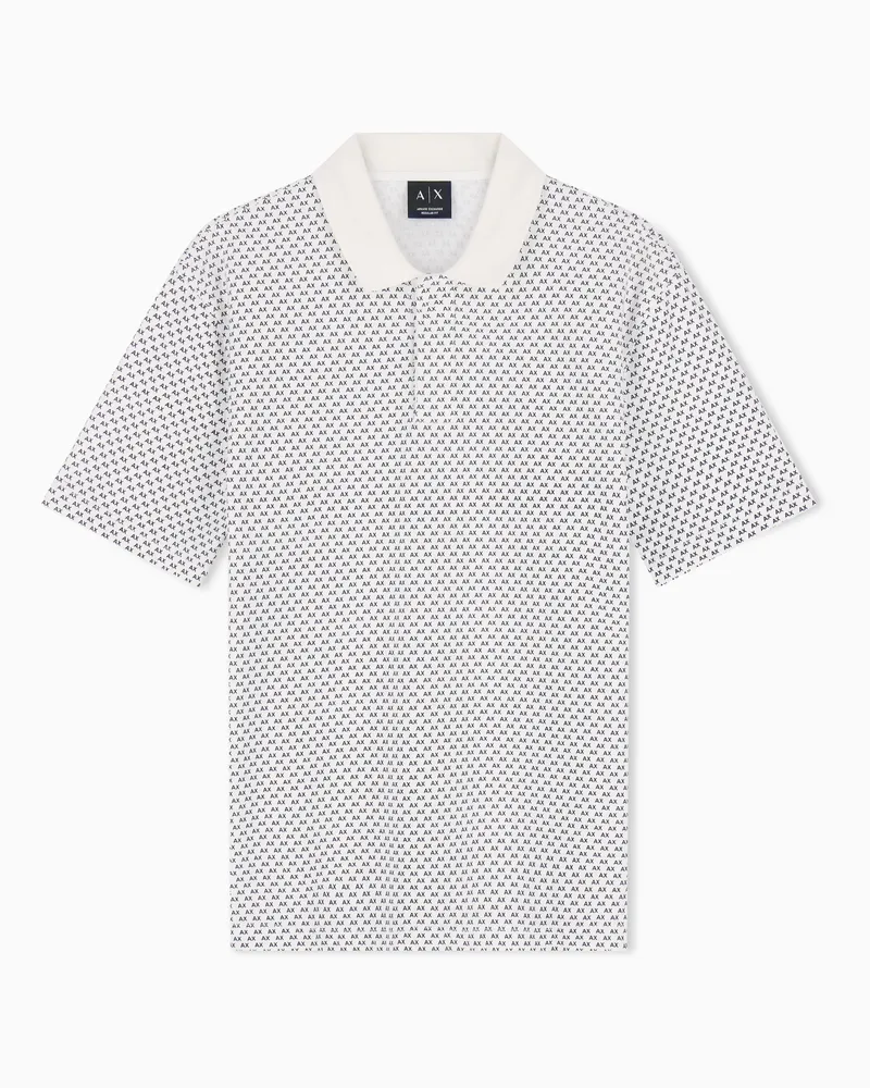 Armani Exchange Poloshirt aus Baumwollpiqué mit geometrischem Muster Weiß
