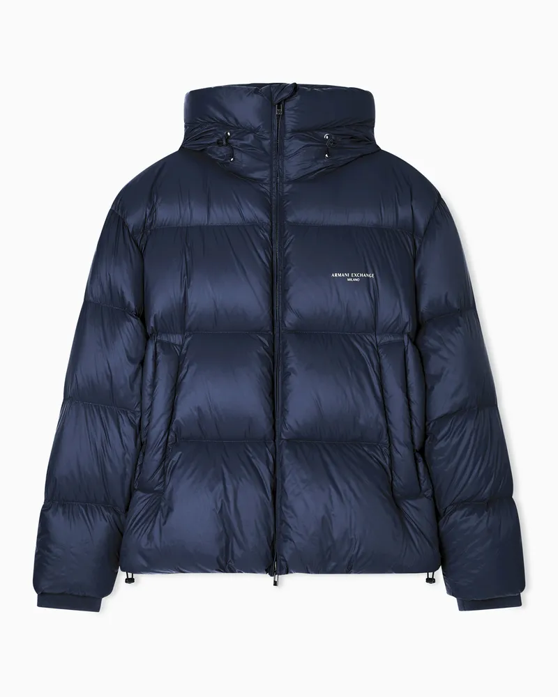 Armani Exchange Satin-Daunenjacke mit Kapuze Marineblau