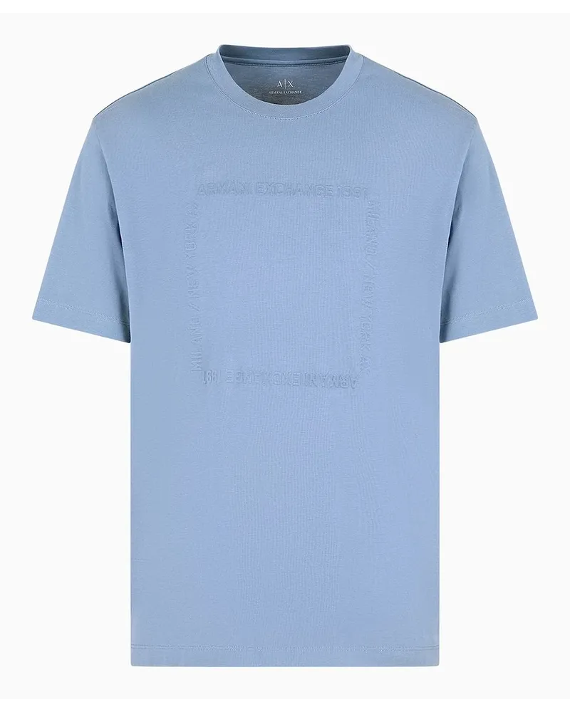 Armani Exchange T-shirt Aus Schwerer Baumwolle mit Geprägtem Asv-logo Azurblau