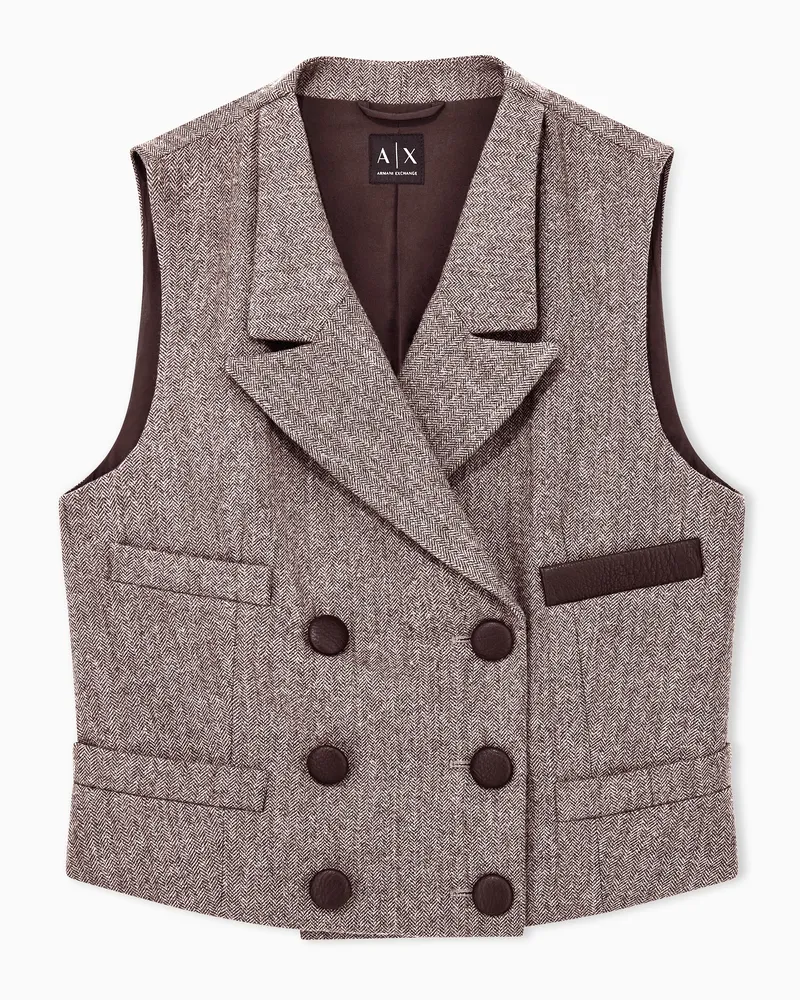 Armani Exchange Zweireihige Weste aus Schurwolle mit Fischgratmuster Braun