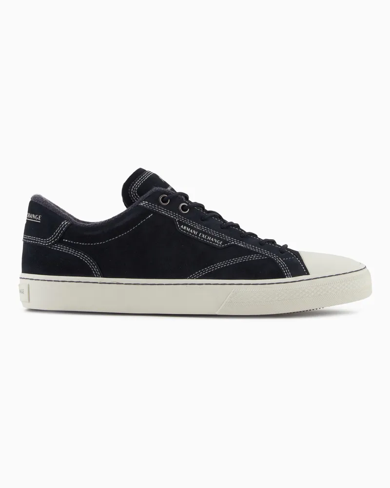 Armani Exchange Leder-Sneaker mit Nähten Marineblau