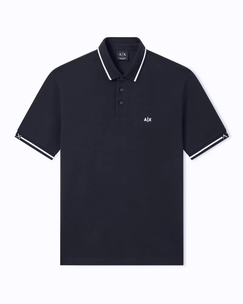 Armani Exchange Classic and Refined Cotton Piqué Polo Shirt Marineblau