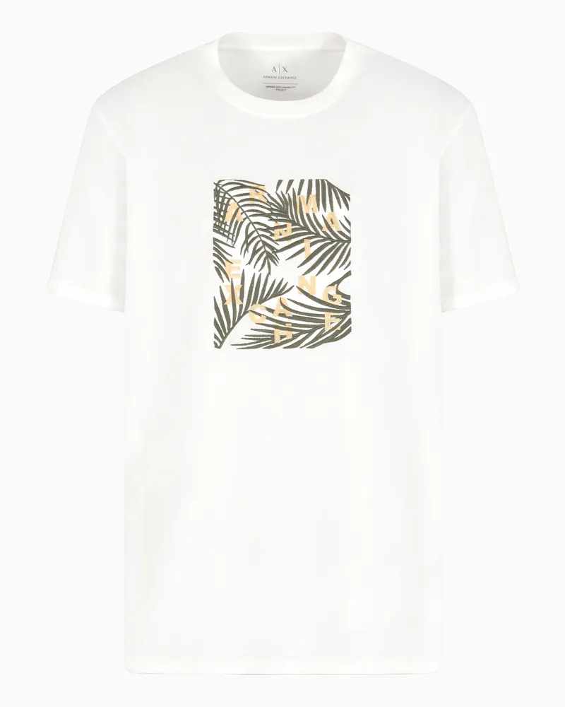 Armani Exchange ASV – T-Shirt mit normaler Passform und Palmendruck Weiß