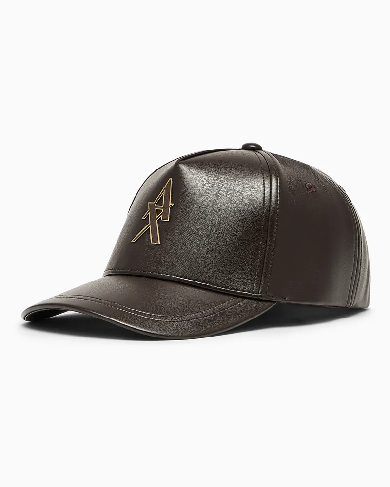 Armani Exchange Baseballkappe aus Kunstleder mit frontalem Metalllogo Braun