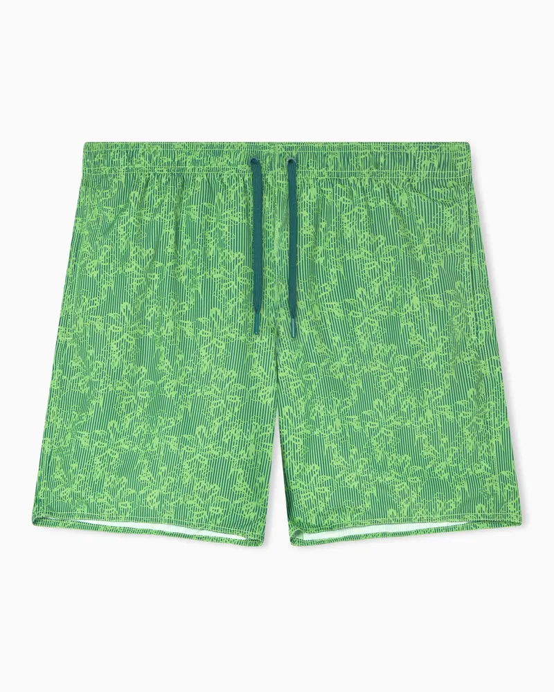 Armani Exchange Polyester All-Over Print Swim Shorts Grün