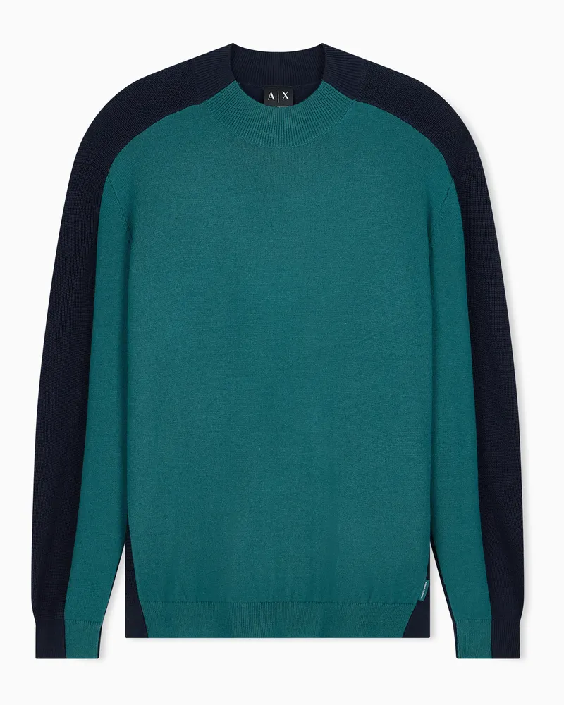 Armani Exchange Pullover Regular Fit aus Woll-Baumwoll-Mix mit Stehkragen Grün