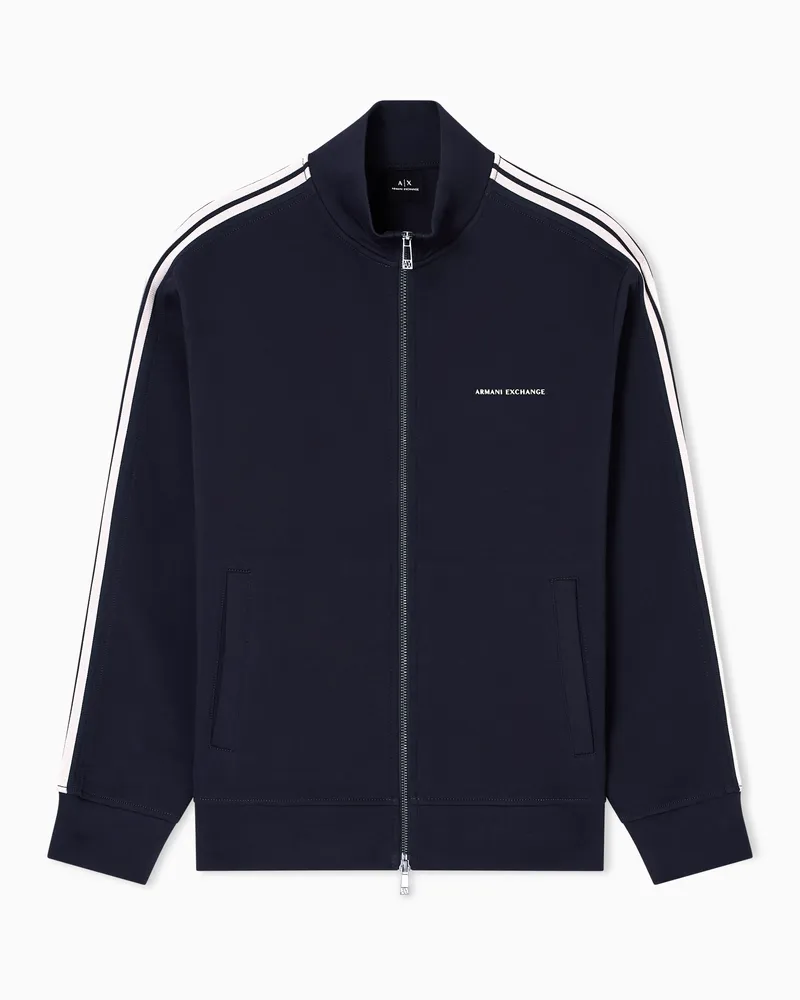 Armani Exchange Sweatshirt mit durchgehendem Reißverschluss und kontrastierenden Streifen Marineblau