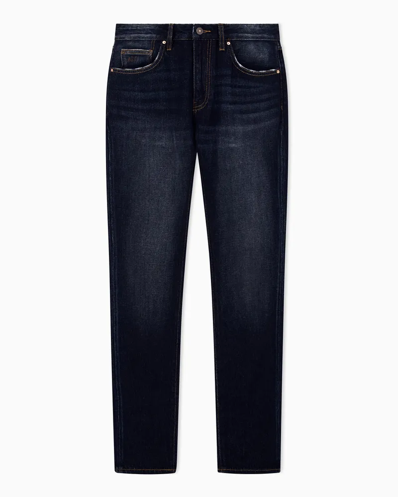 Armani Exchange Slim Fit 5-Pocket-Jeans aus gewaschenem Stretch-Denim Blau