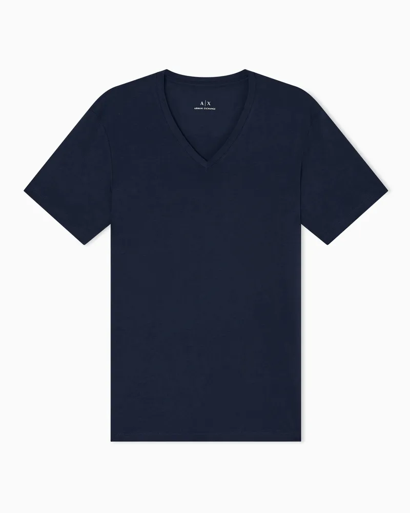 Armani Exchange Schmal geschnittenes T-Shirt aus Pima-Baumwolljersey Marineblau