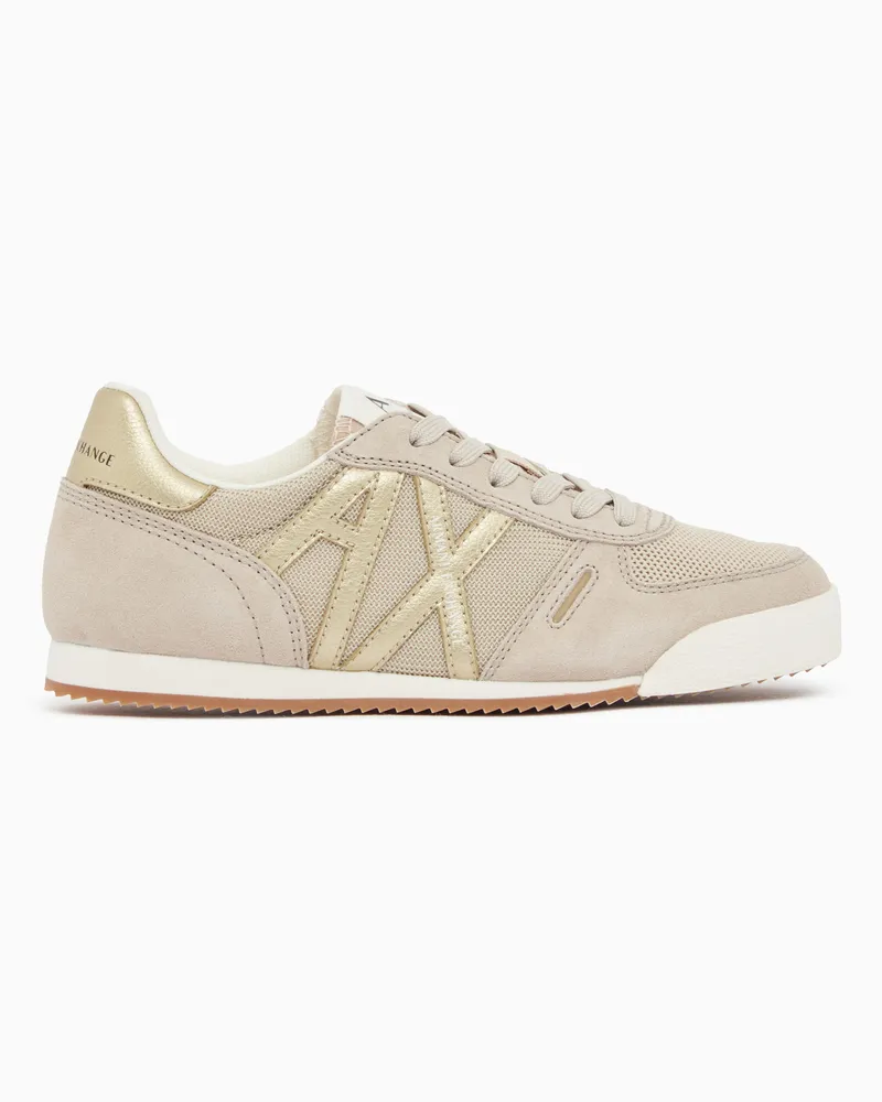 Armani Exchange Sneaker aus Mesh und Wildleder mit gerippter Gummisohle Beige