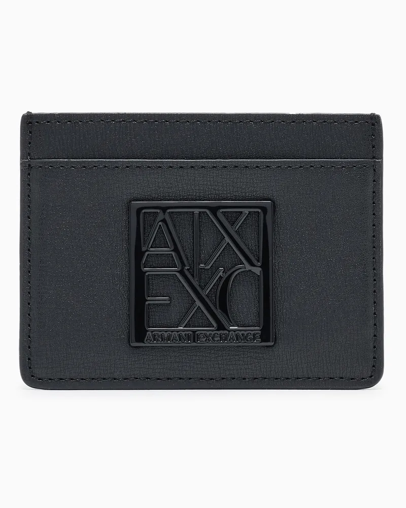 Armani Exchange Kartenetui mit glatter Textur und markanter Logoprägung Schwarz