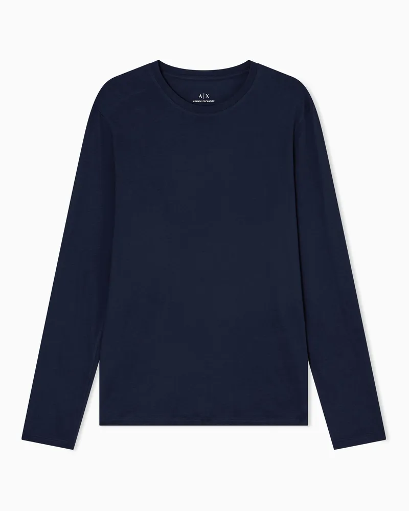 Armani Exchange Langärmliges T-Shirt aus Pima-Baumwolle Marineblau