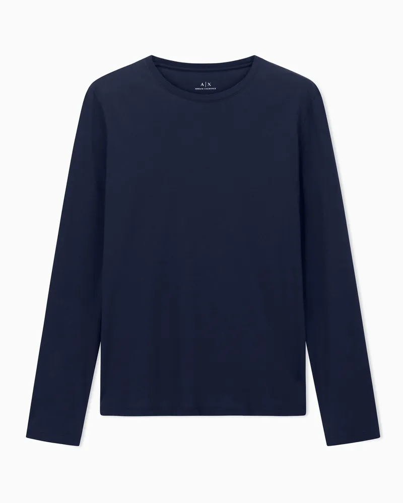 Armani Exchange Langarm-T-Shirt aus Pima-Baumwolljersey Marineblau