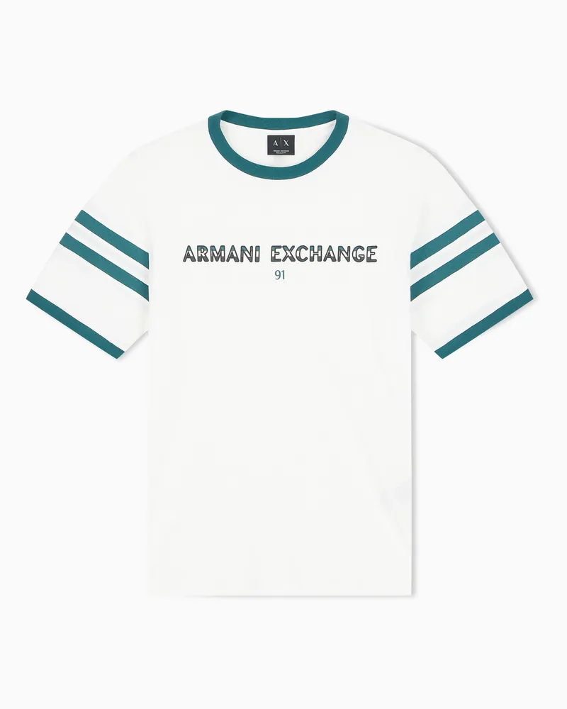 Armani Exchange T-Shirt im Regular Fit aus Baumwolljersey mit Schriftzug Weiß