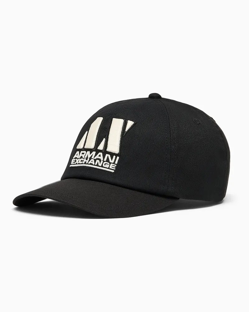Armani Exchange Klassische Baseballkappe aus Baumwolltwill mit Stickerei Schwarz