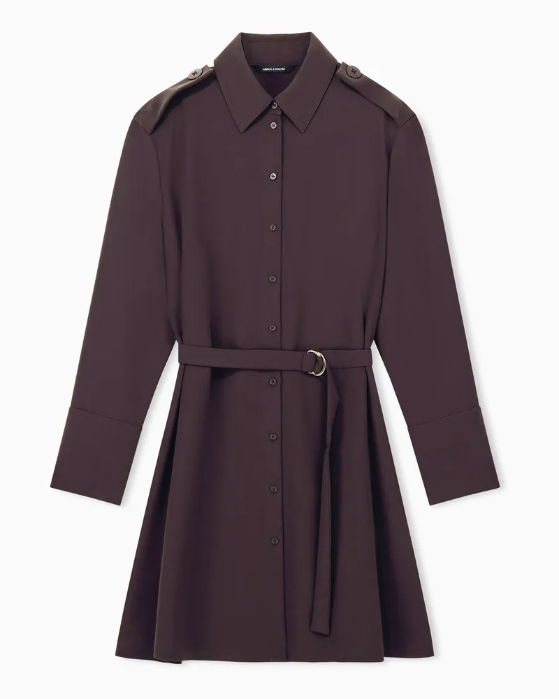 Armani Exchange Blusenkleid Crossover mit Gürtel und Schulterklappen Braun