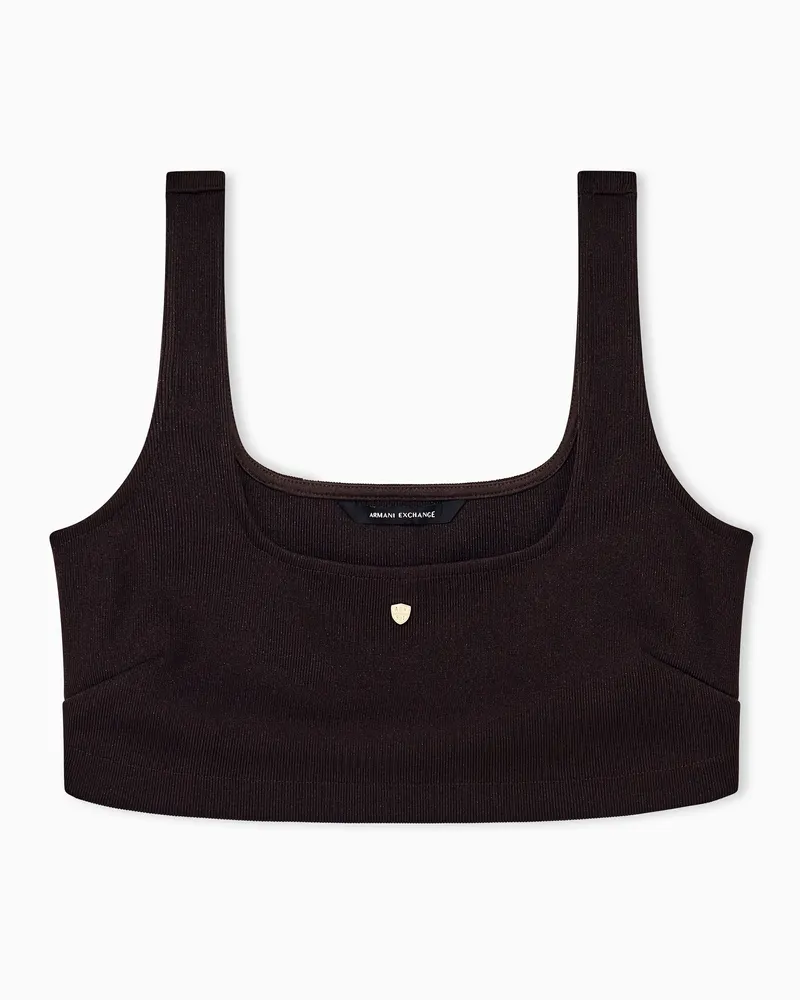 Armani Exchange Crop-Top Crossover aus Rippstrick mit eckigem Ausschnitt Braun