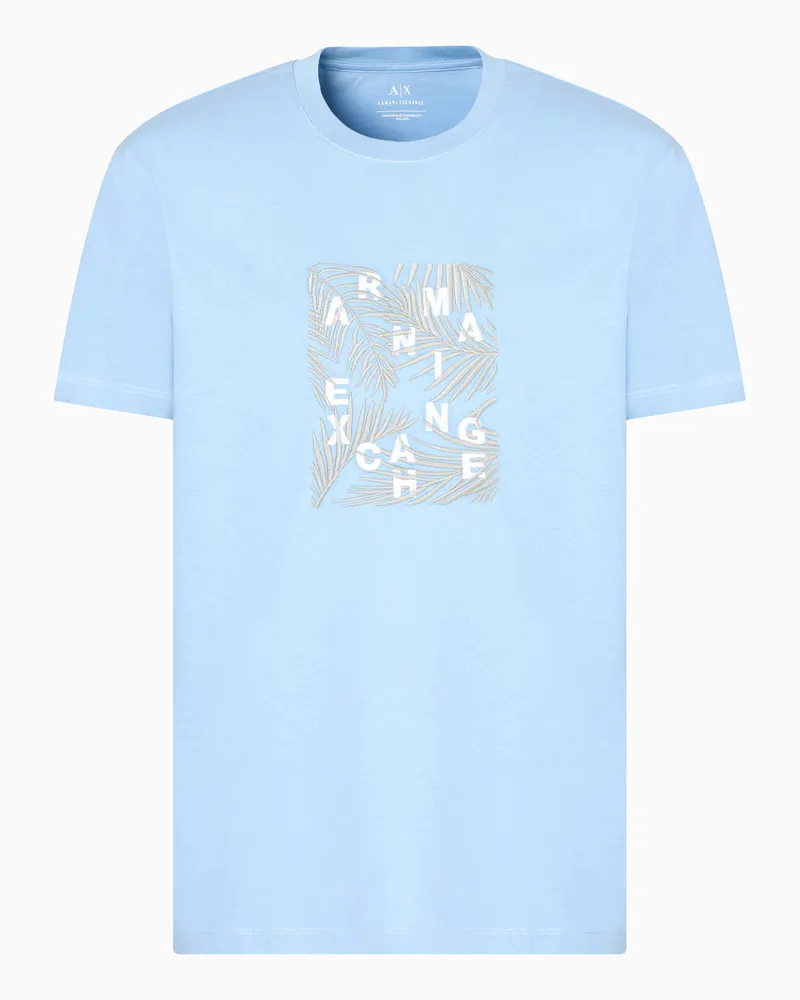 Armani Exchange ASV – T-Shirt mit normaler Passform und Palmendruck Hellblau