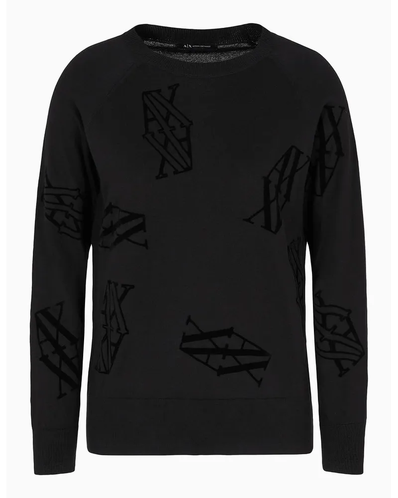 Armani Exchange Pullover Aus Baumwoll- und Seidenmischung mit Geflocktem Asv-monogramm Logo