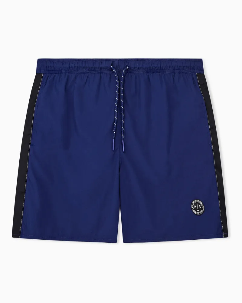 Armani Exchange Regular Fit Badeshorts Up for Party mit elastischem Bund Blau