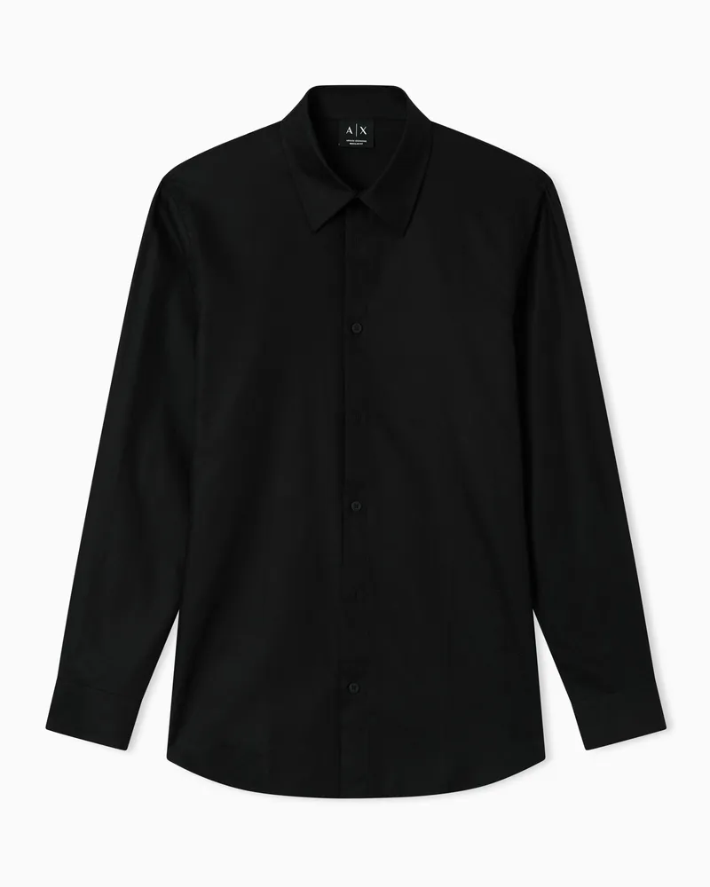 Armani Exchange Casual Shirt in Textured Cotton Jacquard Schwarz