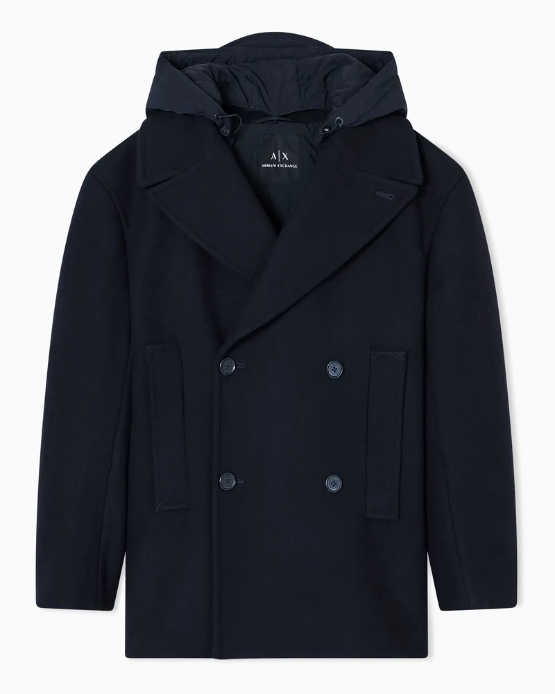 Armani Exchange Zweireihiger Caban mit Kapuze Marineblau