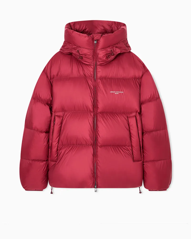 Armani Exchange Satin-Daunenjacke mit Kapuze Burgunderrot