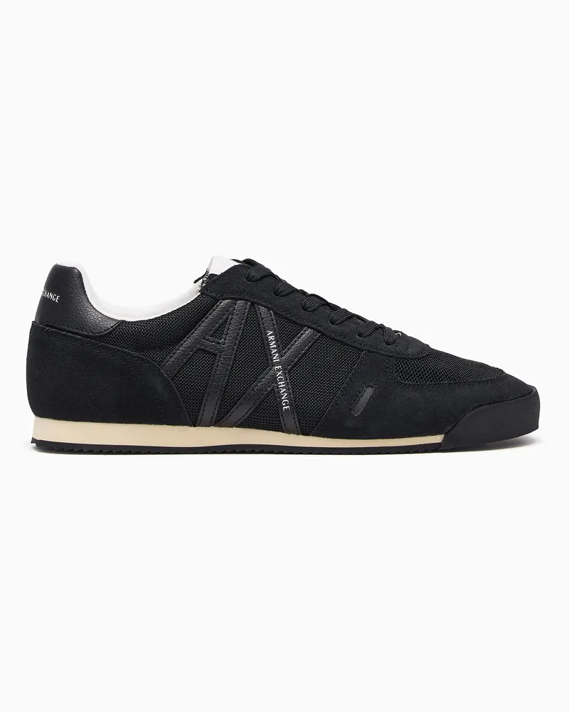 Armani Exchange Low-Top Sneaker aus Wildleder und Mesh mit Schnürung Schwarz