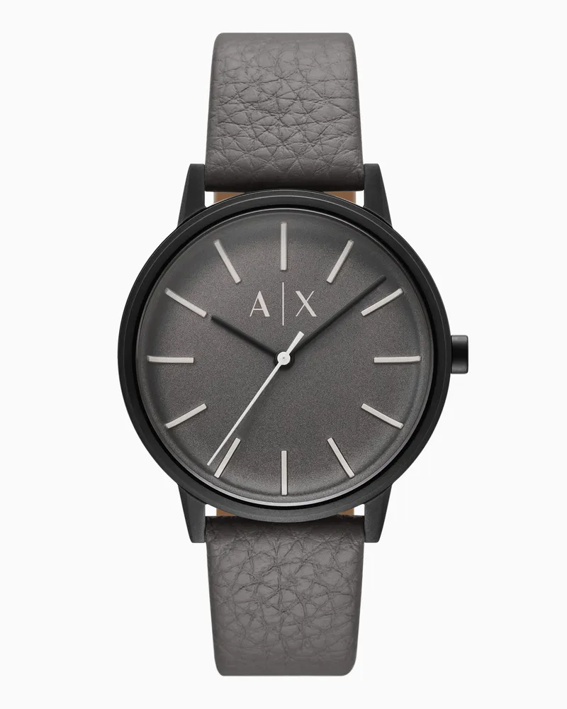 Armani Exchange Dreizeigeruhr aus grauem Leder Mehrfarbig