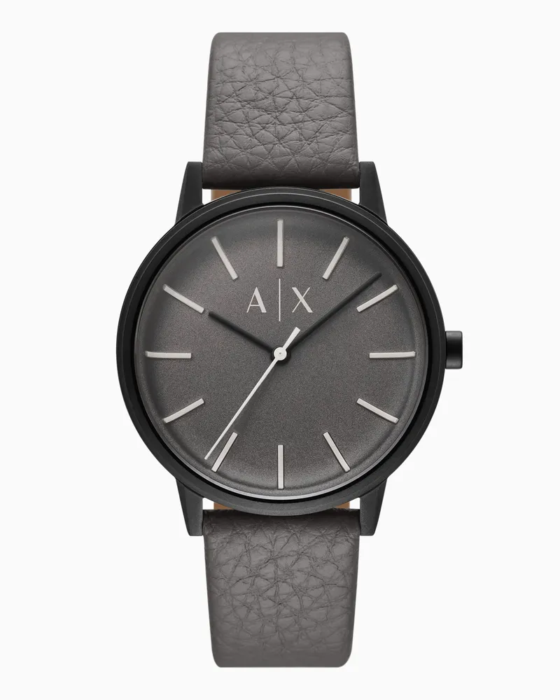 Armani Exchange Dreizeigeruhr aus Leder in Grau Mehrfarbig