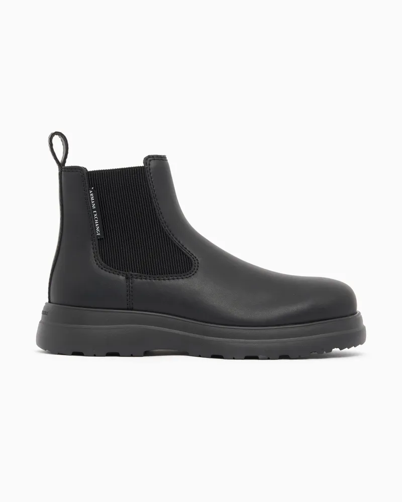 Armani Exchange Chelsea Boots aus mattem Leder mit elastischen Einsätzen Schwarz