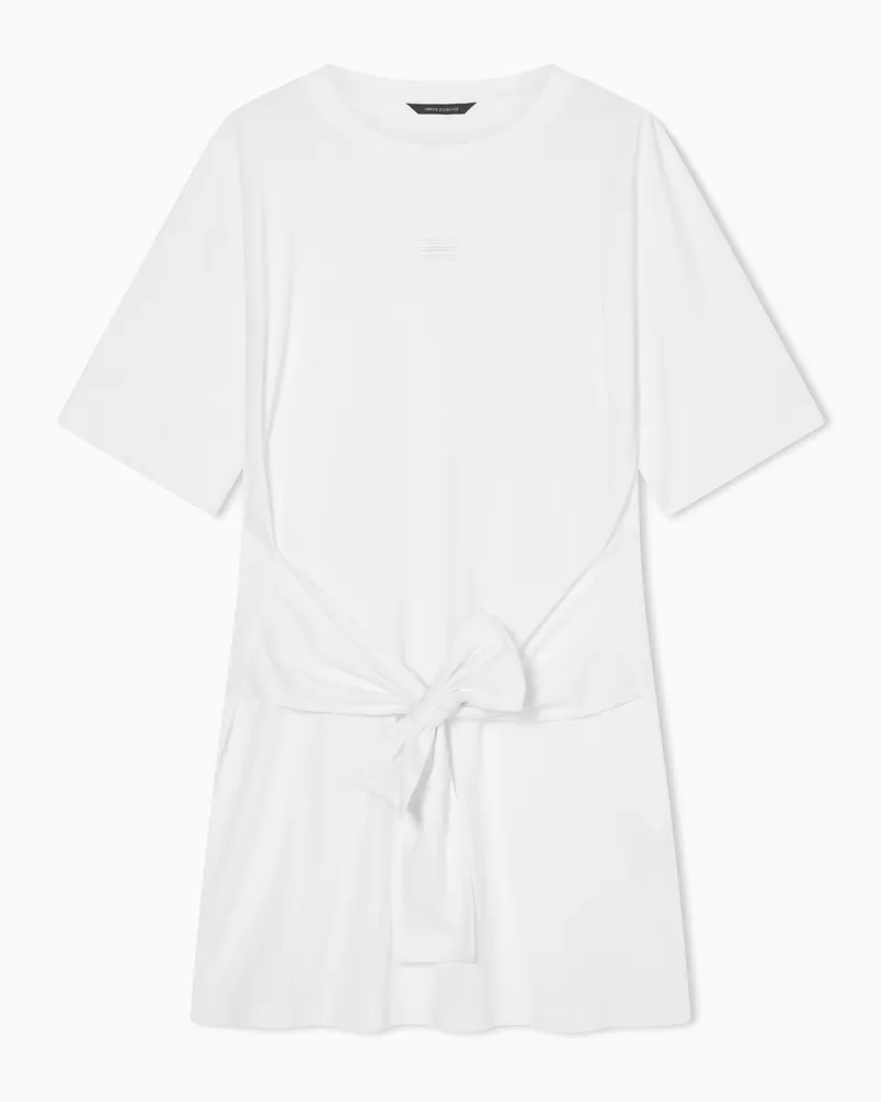 Armani Exchange Kurzes Jerseykleid aus Baumwolle mit seitlichem Knoten Weiß
