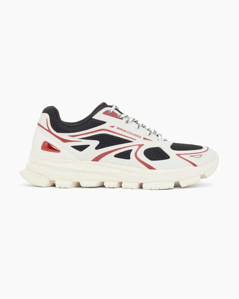 Armani Exchange Sneaker aus Netzstoff mit Schnürung und markanter Sohle Weiß