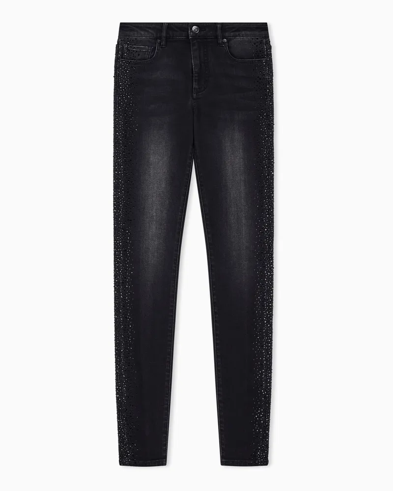 Armani Exchange Slim Fit 5-Pocket-Jeans mit seitlichem Strassbesatz Schwarz