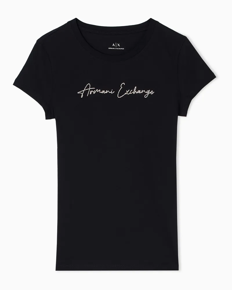 Armani Exchange Slim Fit T-Shirt mit Glitzer-Logo Schwarz
