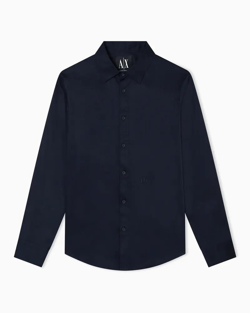 Armani Exchange Langärmliges Hemd aus Stretch-Baumwolle Marineblau
