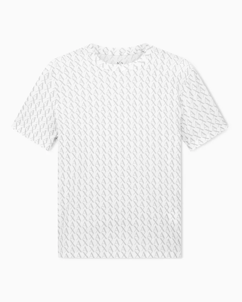 Armani Exchange T-Shirt mit Monogramm-Logo in normaler Passform Weiß
