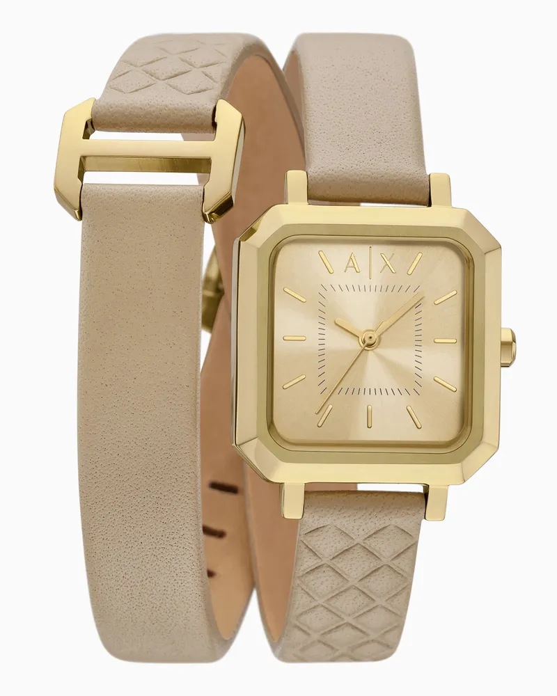 Armani Exchange Dreizeigeruhr mit Armband aus braunem Leder Mehrfarbig