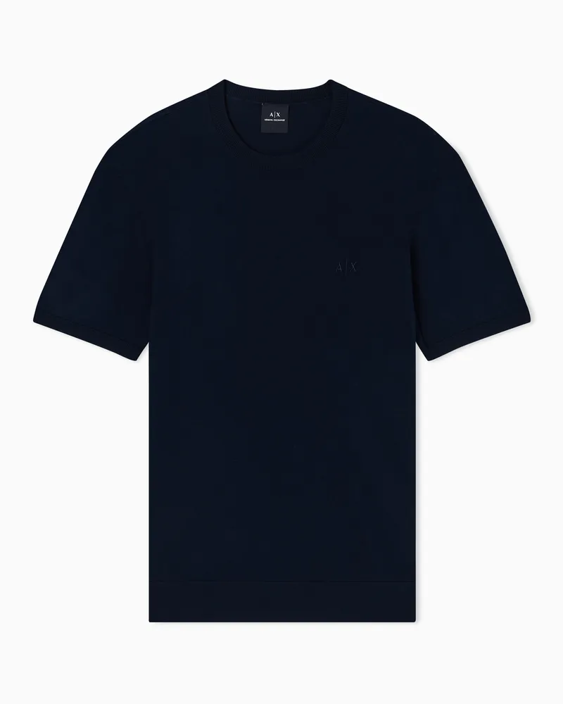 Armani Exchange T-Shirt aus Bio-Baumwollstrick Marineblau
