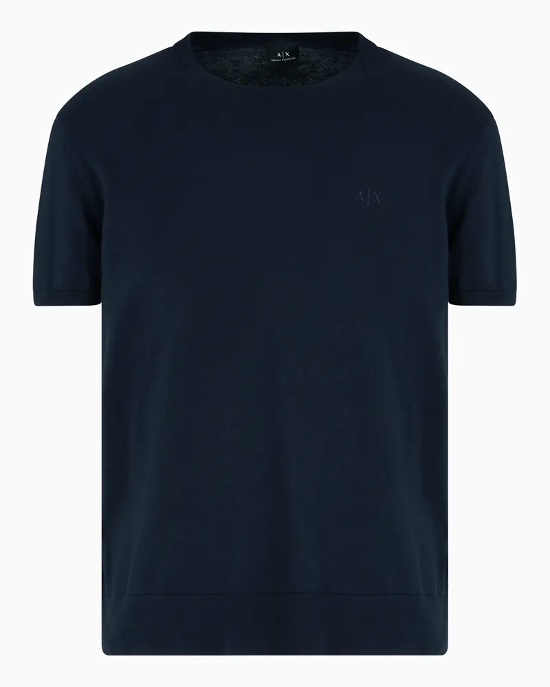 Armani Exchange T-Shirt aus Bio-Baumwollstrick Marineblau