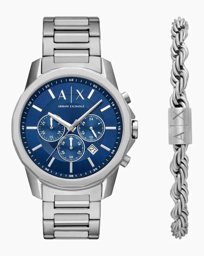Armani Exchange Geschenkset aus Chronograph und Armband, gefertigt aus Edelstahl Mehrfarbig